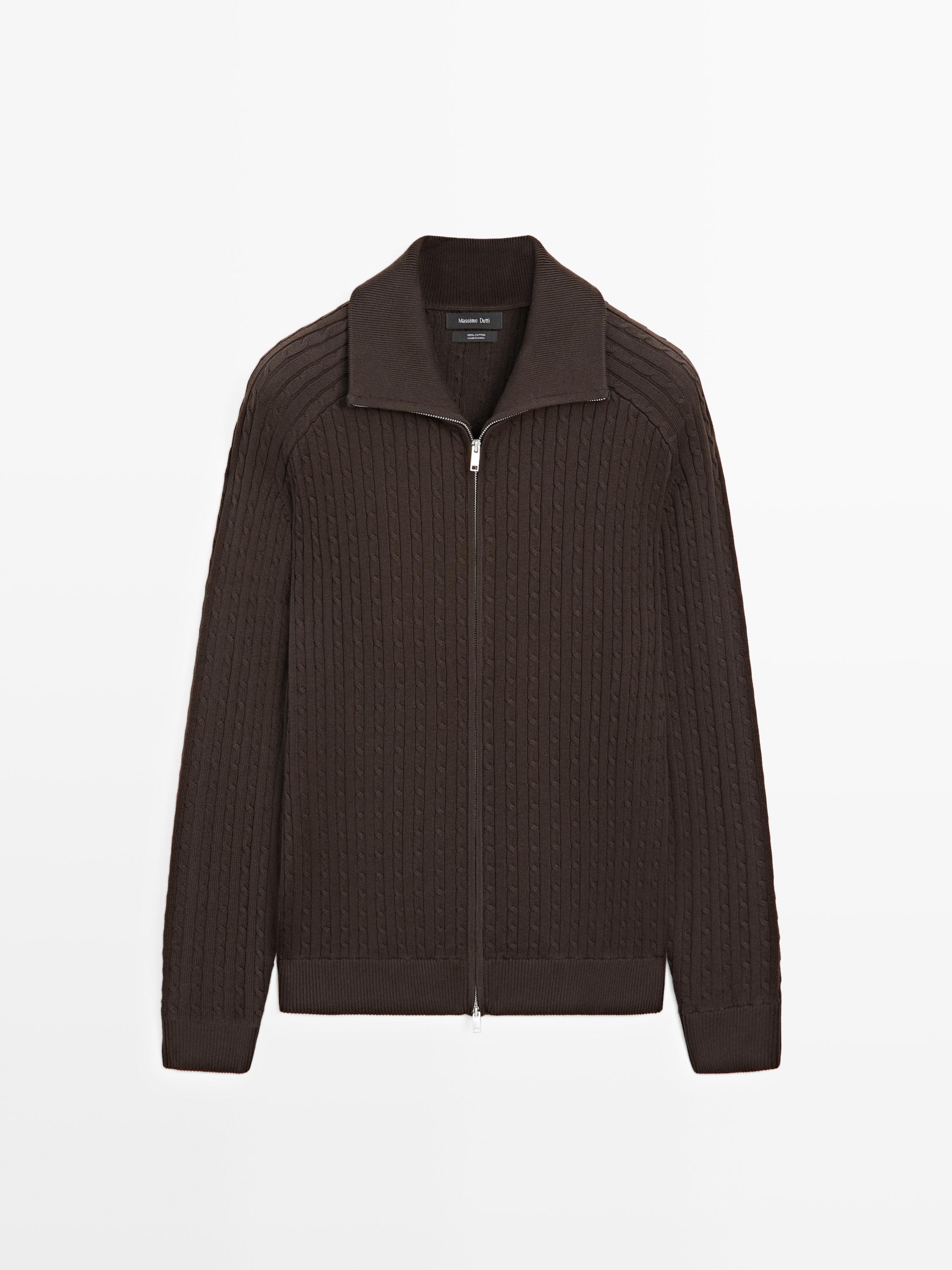 Cotton cable-knit cardigan with zip